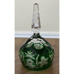 Nachtmann Traube Green Cut To Clear Crystal Bell Vintage Beautifully Etched*Flaw